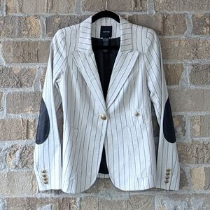 Smythe Linen Pinstripe Duchess Blazer Size 6 Black Cream Stripe